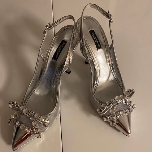 Dolce & Gabbana Silver Heels with Crystal Accents - Picture 1 of 3